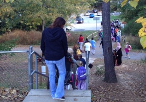 This staircase is the main point of access for students walking to and from school at Northwoods Elementary