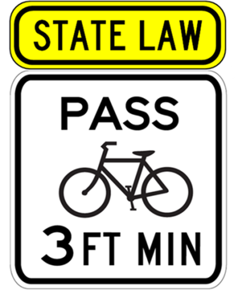 Bicycle Pass Sign: Pass 3 FT Min (with Graphic)